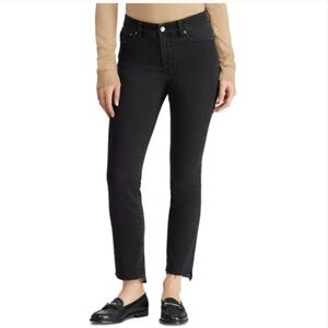 Lauren Ralph Lauren Women 14 Black Regal Straight Ankle Stretch Frayed Hem Jeans